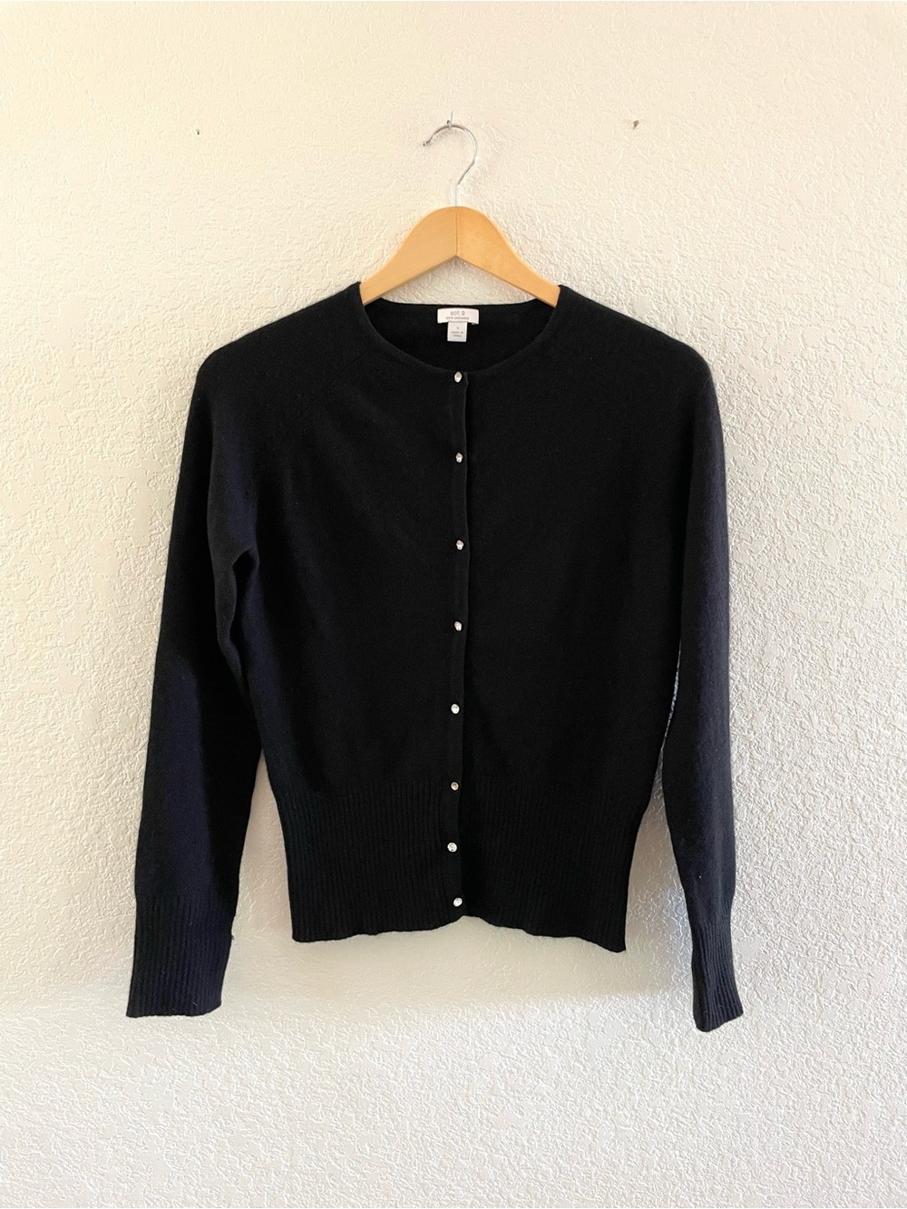Black Cashmere Cardigan Sweater with Rhinestone Buttons Sz Small - Luxury Glam
